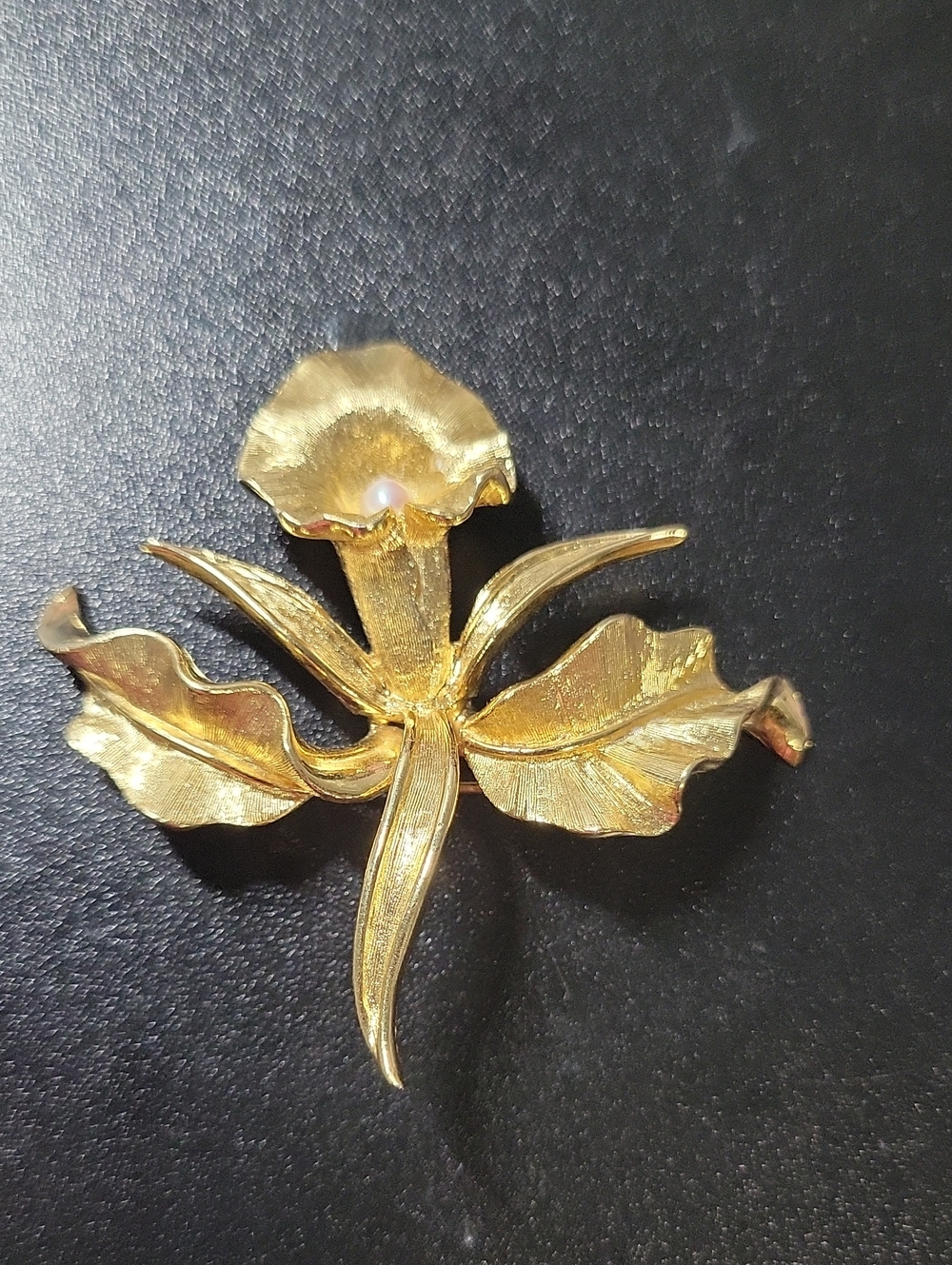 Gold Tone Floral Orchid Brooch
